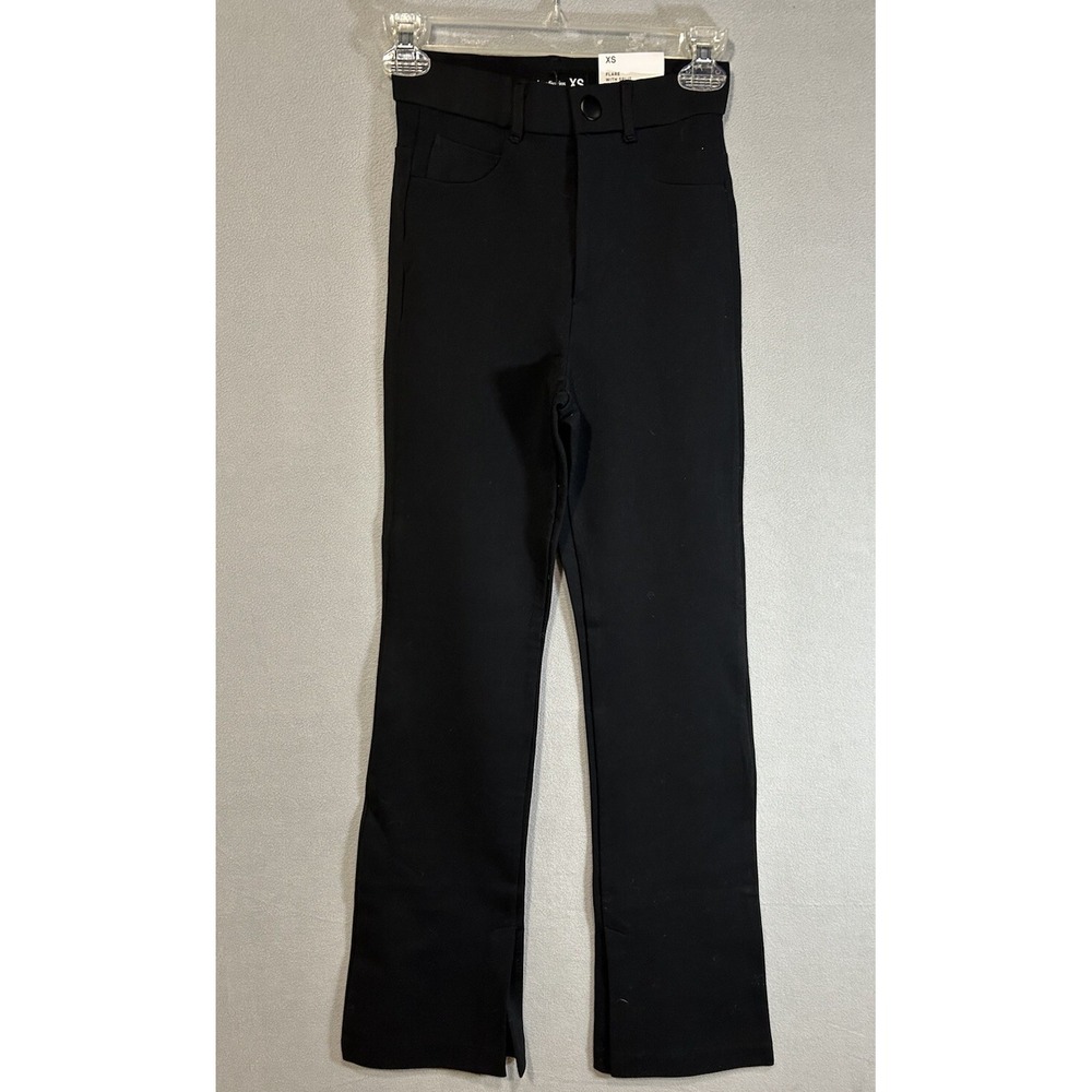 Astradivarius‎ High Waist Flare Pants Split Hem Size XS Black Stretch Preppy